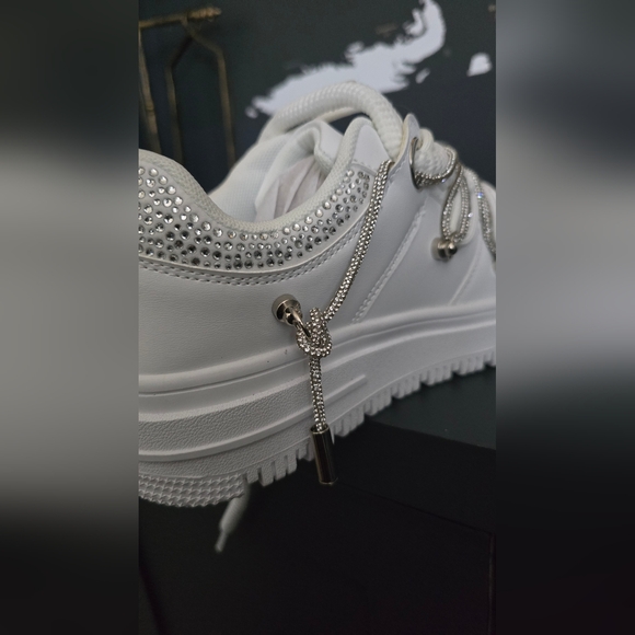 AZALEA Wang Janan Faux Leather Rhinestone Sneaker in white - Picture 8 of 12